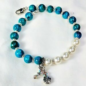 Turquoise Blue Austrian Jasper & Pearl Bracelet